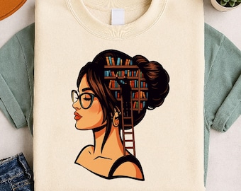 Girl Who Loves Books Png Jpg: Lady Library Digital Print Art