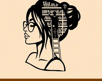 Girl Who Loves Books Svg Png: Lady Library Digital Print Design