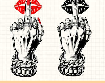 SVG-bundel middelvingerlippen: ontwerpen met onbeleefd gebaar (digitale download)