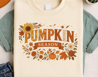 Retro pompoenseizoen PNG: preppy herfstontwerp (digitale download)