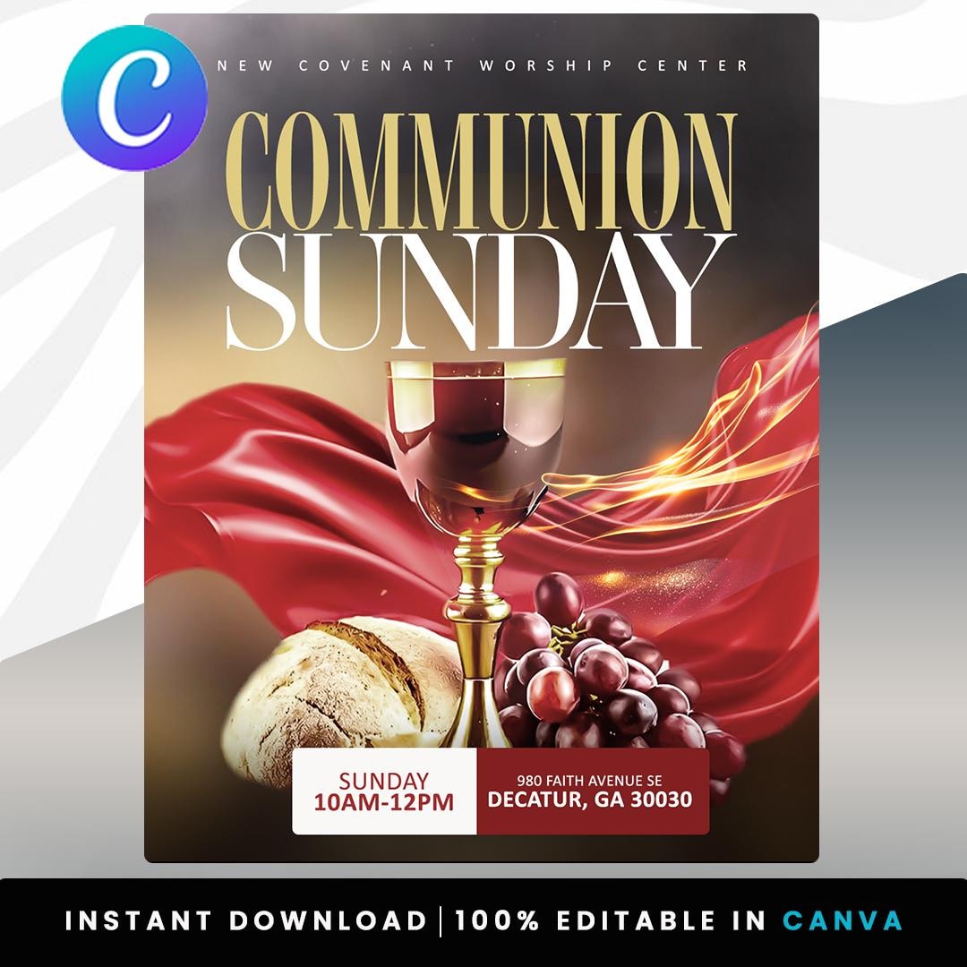 Communion Sunday Church Flyer Template | Editable Canva & PSD | Holy ...