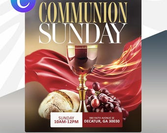 Plantilla de folleto para la Santa Comunión del domingo / Editable en Canva y PSD / Diseño para la Santa Comunión y el Servicio de Adoración