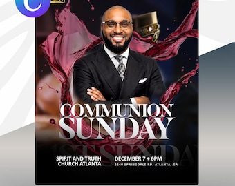 Volante del Domingo de Comunión / Canva y PSD editables / Plantilla para el servicio religioso de la Cena del Señor