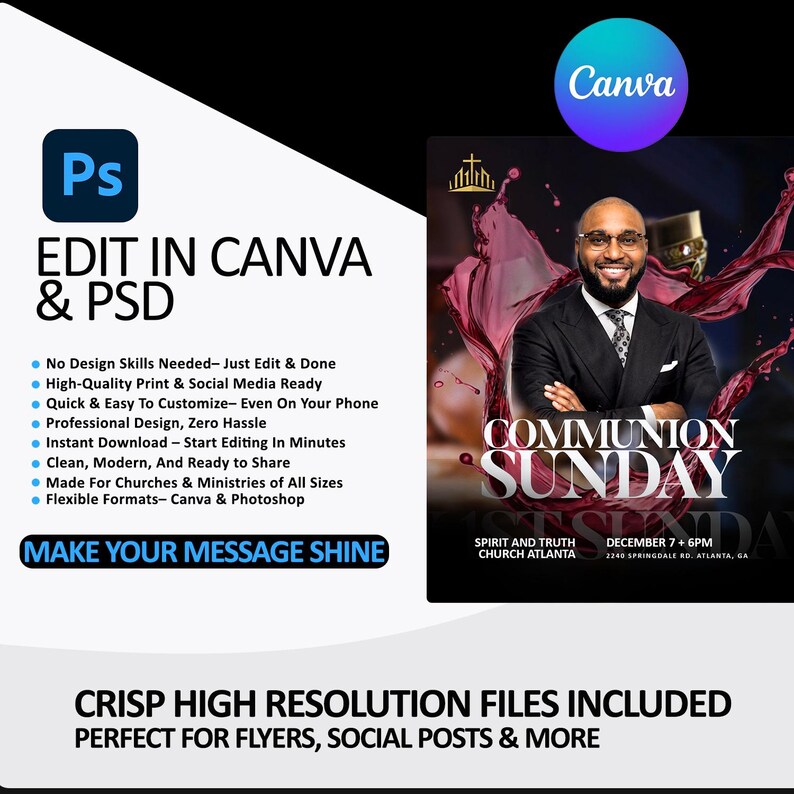 Communion Sunday Flyer | Editable Canva & PSD | Lord’s Supper Church ...