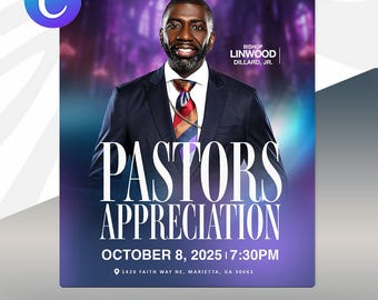 Pastor Appreciation Flyer Template | Editable Canva & PSD | Church Anniversary And Honor Service Design