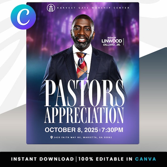 Pastor Appreciation Flyer Template | Editable Canva & PSD | Church Anniversary And Honor Service Design