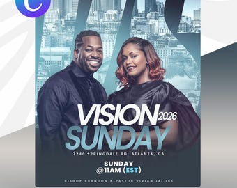 Vision Sunday Flyer Template | Editable Canva And PSD | New Year Vision & Church Service Design