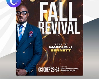 Plantilla de volante para iglesia de avivamiento de otoño / Canva y PSD editables / Diseño de servicio de adoración, oración y renovación de otoño