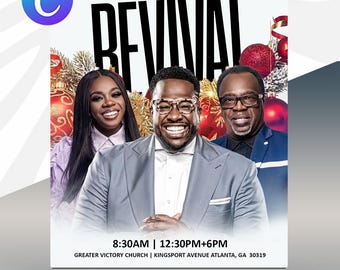 Volante navideño de Miracle Revival / Plantilla editable en Canva y PSD / Culto festivo y evento eclesiástico de temporada