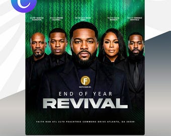 Volante de fin de año / Plantilla editable en Canva y PSD / Culto anual y evento de la iglesia