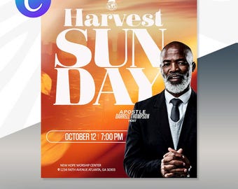 Plantilla de volante para la iglesia del Domingo de la Cosecha / Canva y PSD editables / Diseño para el culto de otoño y el servicio de Acción de Gracias