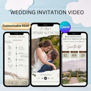 Hochzeitseinladung Video Canva, Hochzeitseinladung Video animierte Vorlage - anpassbare Antwort, Wir machen digitale Einladung selbst
