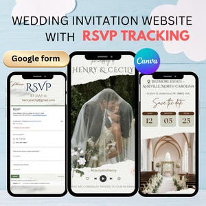 Hochzeitseinladungsvorlage Canva, Hochzeitseinladungswebsite mit Antwortverfolgung, Detail & Programm, Wir machen die digitale Einladung selbst