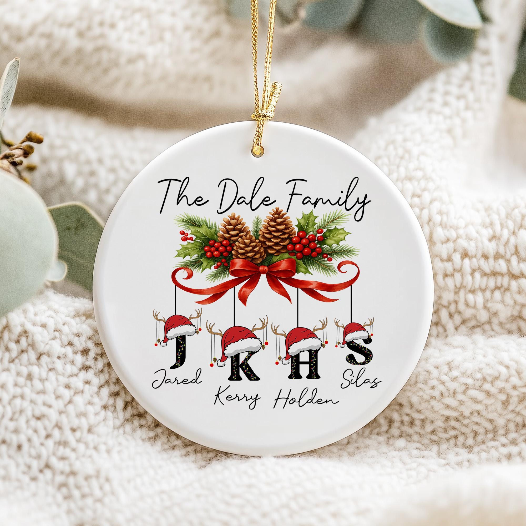 Custom Family Christmas Ornament, Personalized Name Ornament, Holiday Keepsake Gift, Christmas Tree Decoration with Initials
