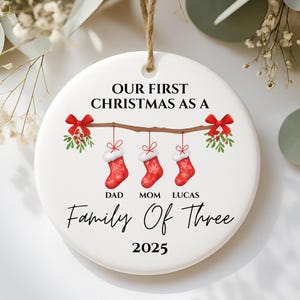 Family Of Three Christmas Ornament, Custom New Family Ornament, Baby&#39;s First Christmas Ornament, Personalized Family Ornament