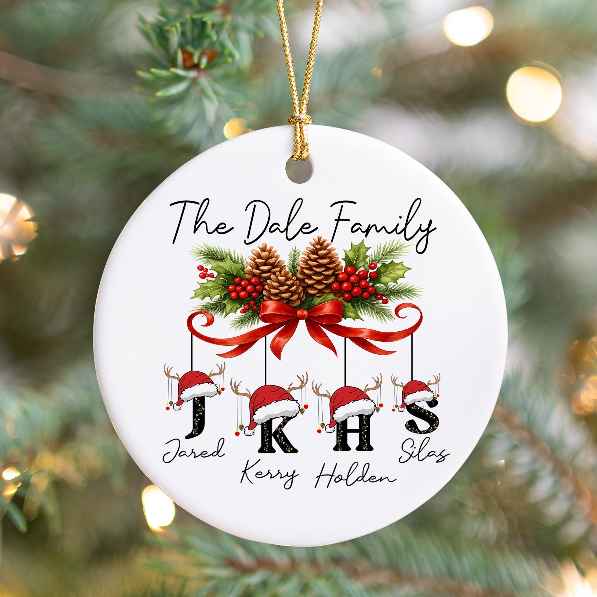Custom Family Christmas Ornament, Personalized Name Ornament, Holiday Keepsake Gift, Christmas Tree Decoration with Initials