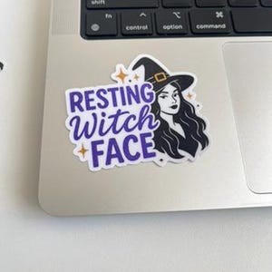 Resting Witch Face Sticker - Gothic Halloween Vinyl Decal