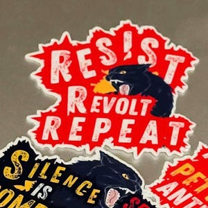 Black Cat Sticker: Resist Revolt Repeat - Anti Fascist Vinyl Decal
