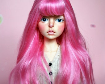made to order 6-7 7 inch pink alpaca bjd wig minifee size, doll in mind, doll chateau bella