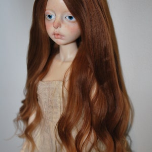 very long dark red 6-7 inch alpaca bjd wig minifee size, doll in mind, doll chateau bella