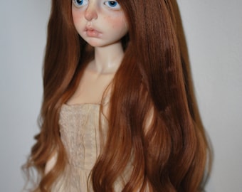 very long dark red 6-7 inch alpaca bjd wig minifee size, doll in mind, doll chateau bella