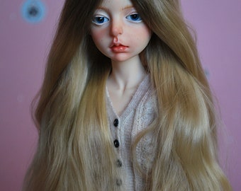 made to order 6-7 7 inch ombre brown blonde alpaca bjd wig minifee size, doll in mind, doll chateau bella