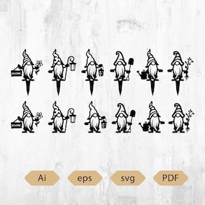Cute Gnome Laser Cut SVG Ai Files, Gnome Garden Stake Svg, Cricut, Vector, Engraving, Instant Download Garden Art svg, Gnome plasma cut
