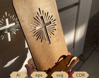 Laser Cut Jesus Cross Phone Stand SVG, Christian Home Decor (Digital File)