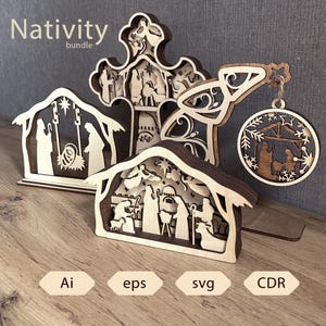 Christmas Nativity Scene multilayer Christmas Angels laser Cut, Digital Download SVG, Nativity bundle laser cut