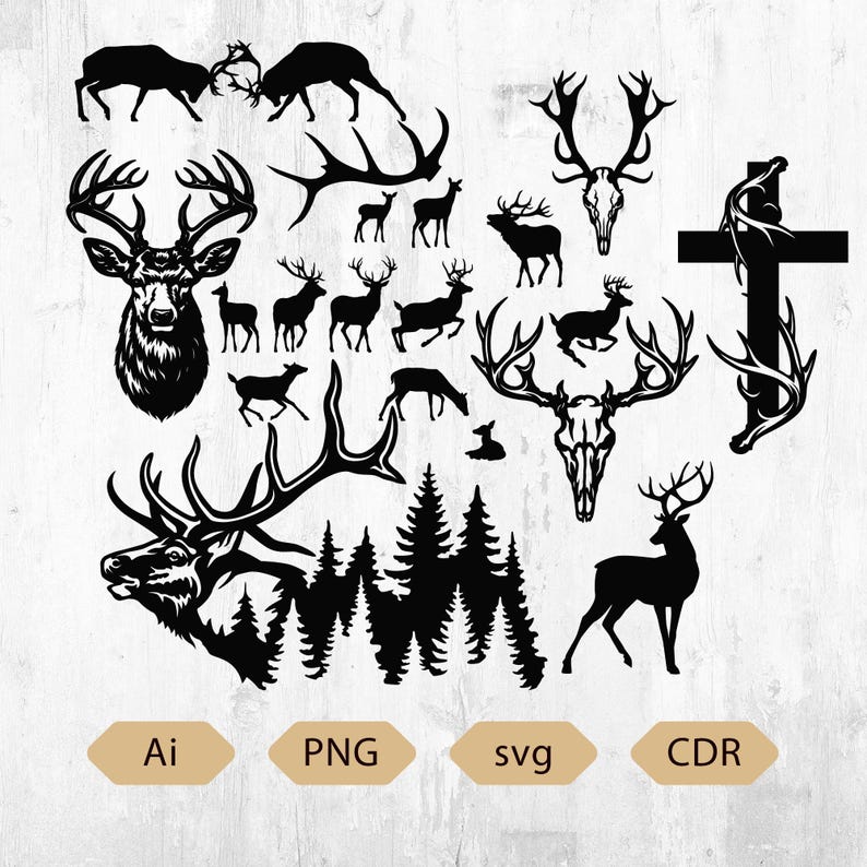 Deer Skull Antlers Svg Ai Digital Download Laser cut CNC Plasma BUCK Deer Hunting for CNC, Deer Skull CO2 laser cut, Deer cabin decoration image 7