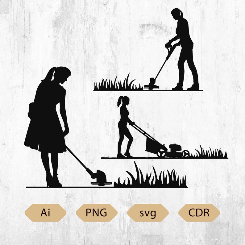 Female Lawn Mower, Girl Lawn Mower PNG, Mowing SVG, Lawn Mower Service ...