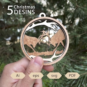 Hunting Ornaments Christmas laser cut, Wildlife Ornaments, Christmas Ornament SVG bundle, 3D Layers Ornament Laser Cut File Christmas Balls