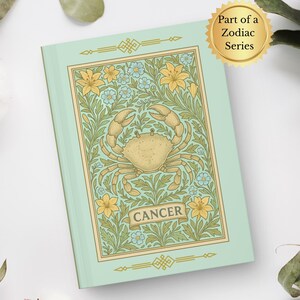 Cancer Zodiac Hardcover Journal,  Floral Design, Astrology Notebook, Gift for Astrology Lovers, Writing Journal, Cancer Gift