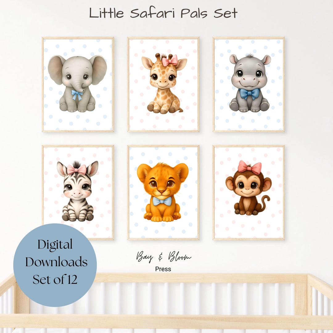 Baby Safari Animal Nursery Prints: Gender Neutral Decor (set of 12 ...