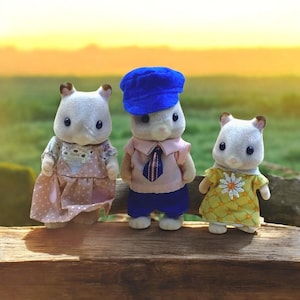 Vintage Sylvanian Families Animal Lot Polar Bear & Hamster Figures Miniature Dollhouse Toy Set
