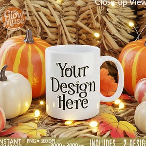 White Mug Mockup, Summerween Coffee Cup Mock-up, Autumn Ceramic White Mug Mockup Halloween, 11oz POD Mug, Spooky Fall Haybale Pumpkin Mocks