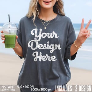 Comfort Colors 1717 Pepper Mockup, Oversized Tee Mockups, Model Mockup, Pepper Grey Shirt Mock up, Boho Aesthetic Tee Lifestyle Beach Summer