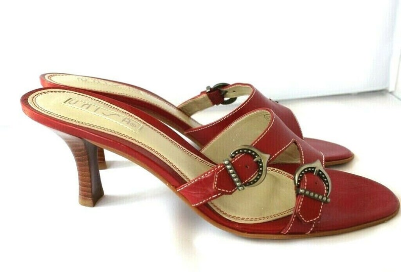 Vintage Red UNISA Leather Summer Mules Shoes Sandals Size 39 | Etsy