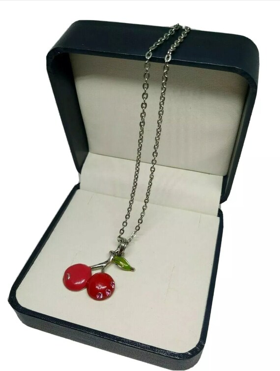 Vintage Enamel Cherries Cherry Necklace Pendant Ro