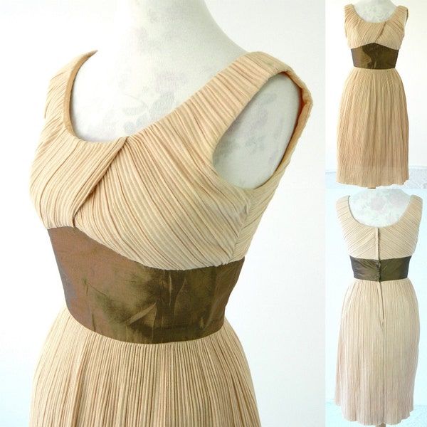 1960s Vintage American Union Label Ladies 'Mad Men' Nude Cocktail Dress Uk 6