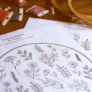 Descarga Digital PDF - Patrón de bordado floral imprimible. Patrón de bordado a mano PDF. Diseño botánico floral para bordado.