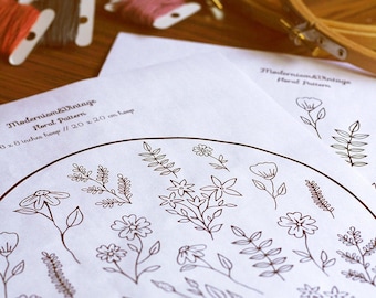 Descarga Digital PDF - Patrón imprimible de bordado floral. Patrón de bordado a mano PDF. Diseño botánico floral para bordado.