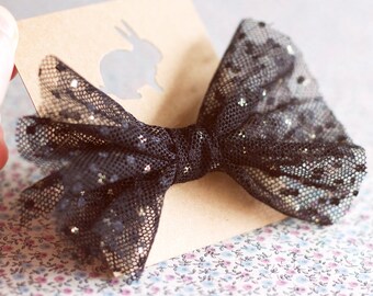 Bow tie for hair. Tulle bow elastic. Bow headband. Ponytail holder. Polka dot tulle bow. Kids hair bows. Baby hair accessory. Wedding bow.