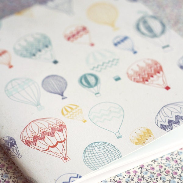 Vintage hot air balloons small notebook. Mini notepad. Travel notebook. Baby journal. Lovely notepad for girls. Blank sketchbook. Gift idea