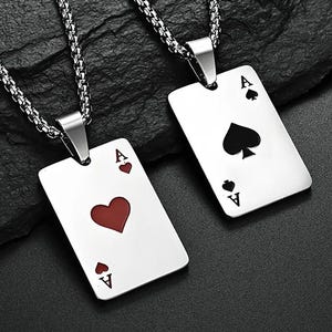 Collier Carte à Jouer As de Cœur / As de Pique – Acier Inoxydable – Bijou Original Unisexe