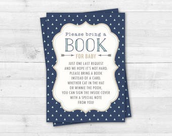 BRING A BOOK Card ~ Adventures Awaits Baby Shower ~ Adventure Baby Boy Shower ~ Mint & Navy