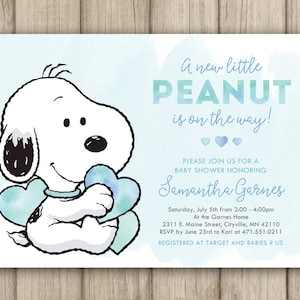 Snoopy Baby Shower Invitation, Peanuts Baby Shower Invitation, Baby Boy Shower Invitation, Our Little Peanut, Digital or Printed 5x7 image 1