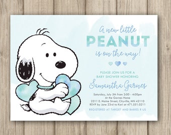 Snoopy Baby Shower Invitation, Peanuts Baby Shower Invitation, Baby Boy Shower Invitation, Our Little Peanut, Digital or Printed 5x7