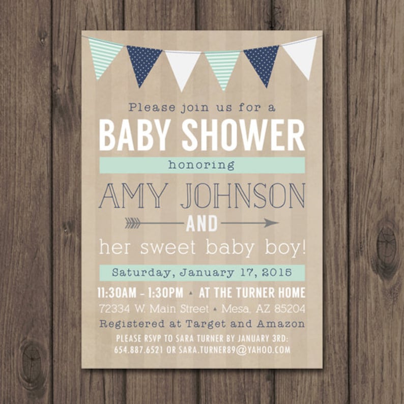 BABY BOY SHOWER Invitation Rustic Baby Shower Invitations Etsy
