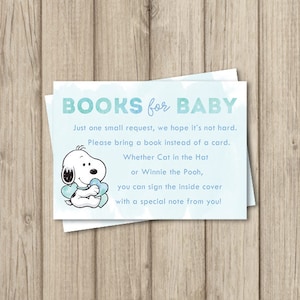SNOOPY BABYSHOWER Neem een insteekkaart mee, boeken voor babykaart, kaart voor boekverzoek, snoopy shower babyjongen, babyshower Little Peanut